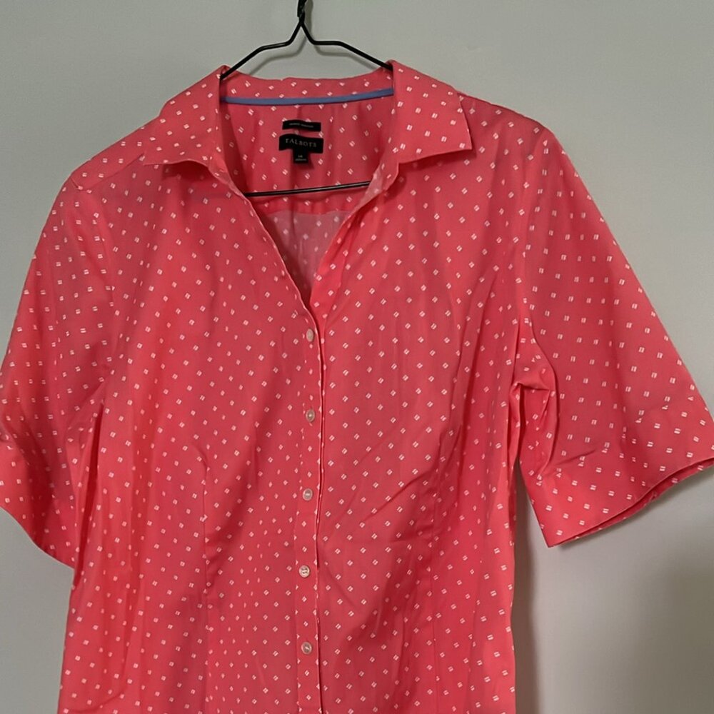 Talbot's Short Sleeve Button Up Coral SZ 14 Cottagecore Lightweight Spring Summe